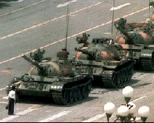 Chinese rebel holding back tanks in 1989